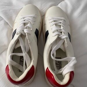 MIA White Sneakers with Black Side Stripe and Red Heel